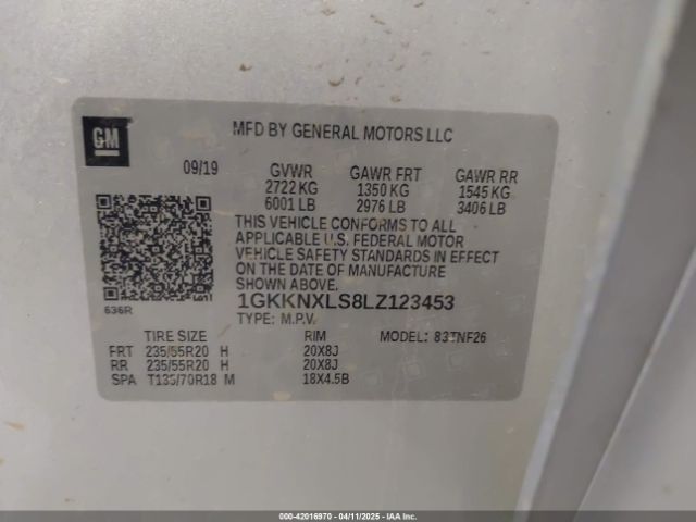 1GKKNXLS8LZ123453 GMC Acadia Awd Denali