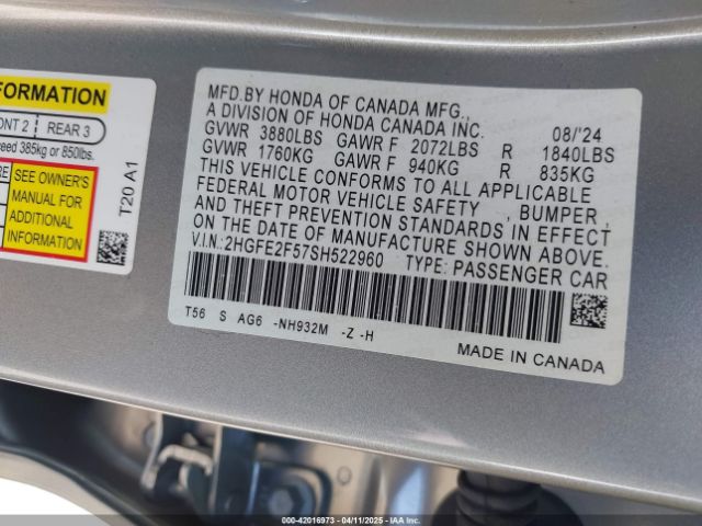 2HGFE2F57SH522960 Honda Civic Sport