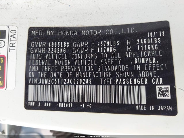 JHMZC5F12JC020289 Honda leb3(h4)