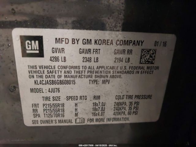 KL4CJASB6GB608015 Buick Encore