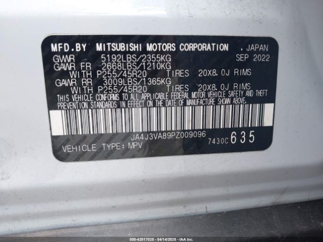 JA4J3VA89PZ009096 Mitsubishi Outlander Sel 2.5 2wd/sel Black Edition 2wd