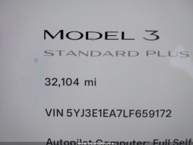 5YJ3E1EA7LF659172 Tesla Model 3 Standard Range Plus Rear-wheel Drive/standard Range Rear-wheel Drive