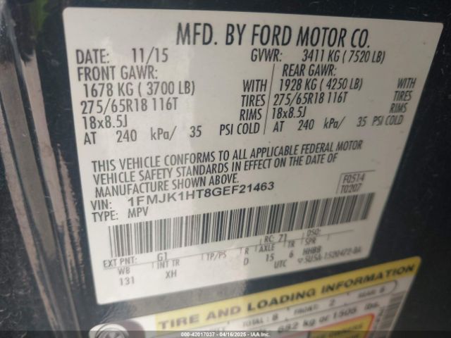 1FMJK1HT8GEF21463 Ford Expedition El Xlt