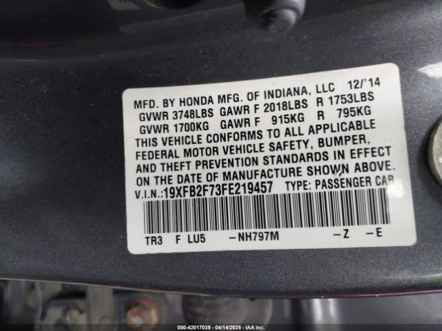 19XFB2F73FE219457 Honda CIVIC SE