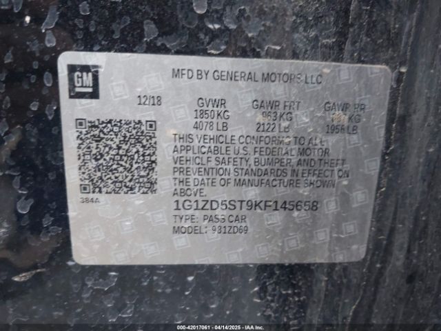 1G1ZD5ST9KF145658 Chevrolet MALIBU LT