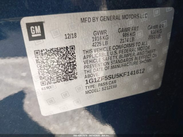 1G1ZF5SU5KF141612 Chevrolet MALIBU HYBRID