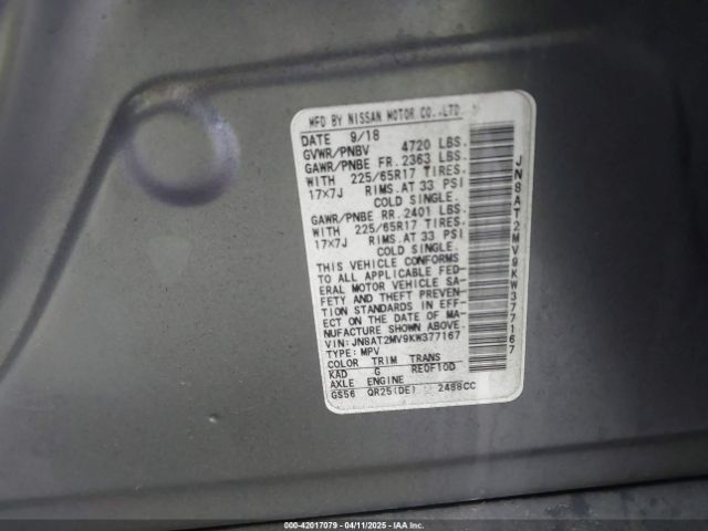 JN8AT2MV9KW377167 Nissan ROGUE SV