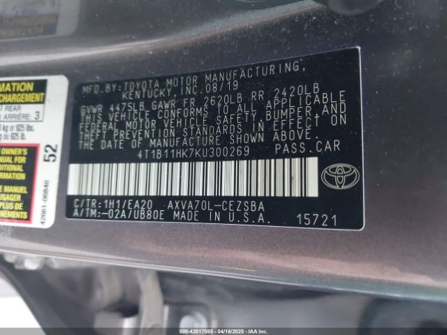 4T1B11HK7KU300269 Toyota CAMRY SE