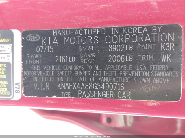 KNAFX4A88G5490716 KIA FORTE EX