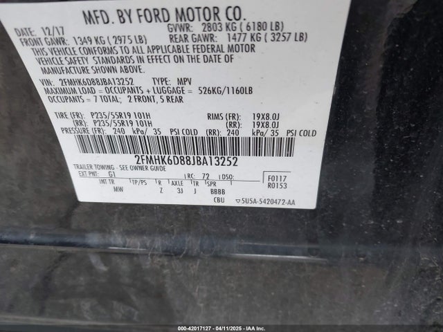 Ford Flex Limited 2018 2FMHK6D88JBA13252 Image 9