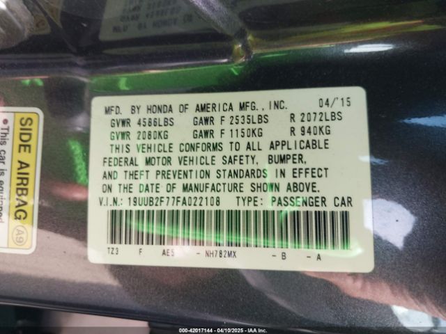 19UUB2F77FA022108 Acura Tlx V6 Advance