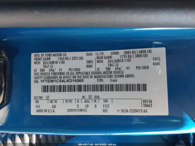 1FTEW1C54LKD16060 Ford F-150 Xlt