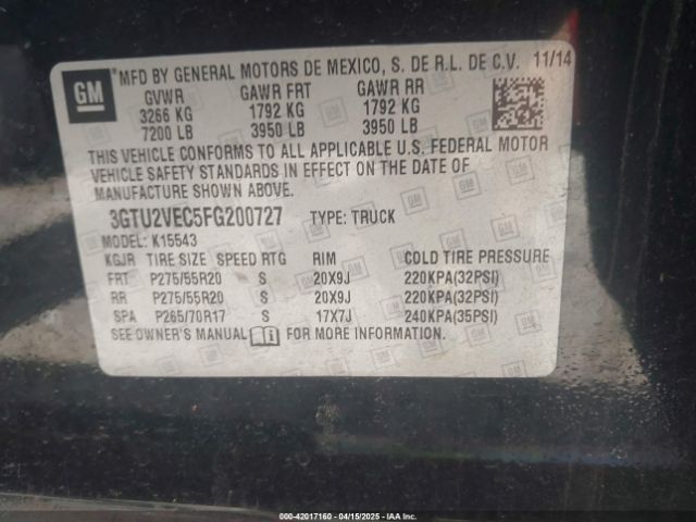 3GTU2VEC5FG200727 GMC Sierra 1500 Slt