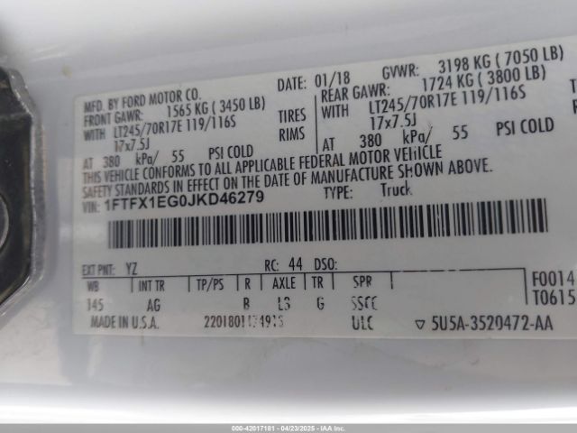 1FTFX1EG0JKD46279 Ford F-150 Xl