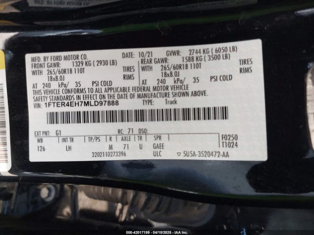 1FTER4EH7MLD97888 Ford RANGER XL