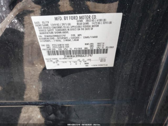 2FMHK6C89KBA21797 Ford FLEX SEL