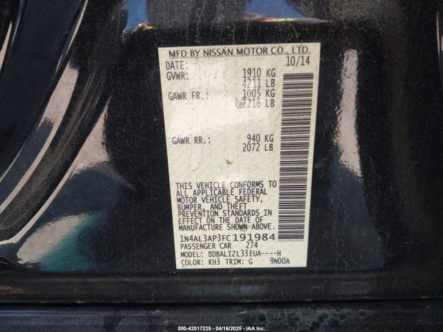 Nissan Altima 2.5 Sv 2015 1N4AL3AP3FC191984 Image 9