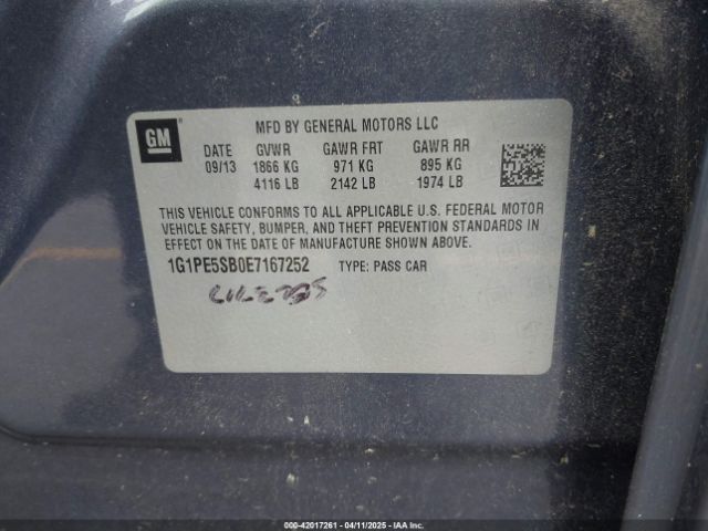 1G1PE5SB0E7167252 Chevrolet Cruze 2lt Auto