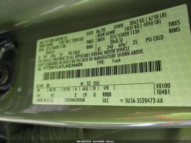 1FTEW1C47LKE36409 Ford F-150 Lariat