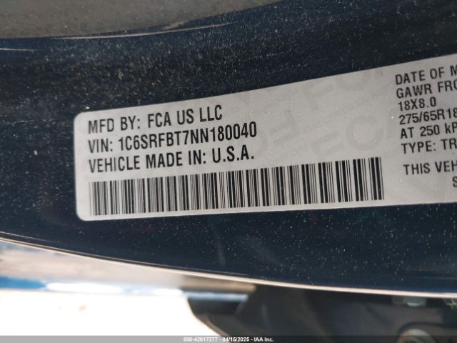 1C6SRFBT7NN180040 RAM 1500 Big Horn  4x4 6'4 Box