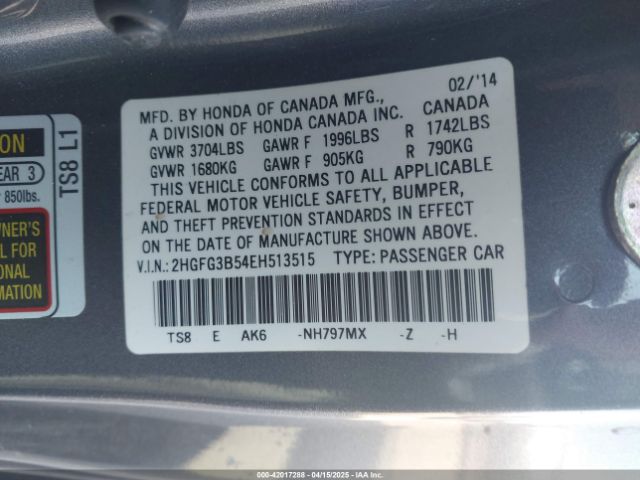 2HGFG3B54EH513515 Honda Civic Lx