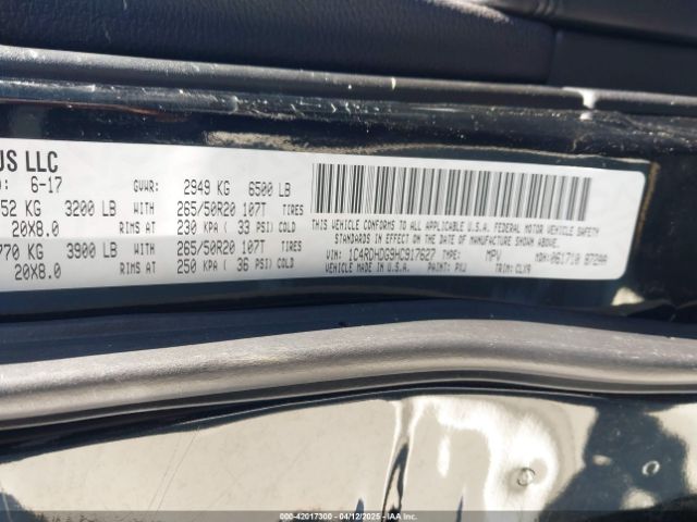1C4RDHDG9HC917627 Dodge Durango Gt Rwd