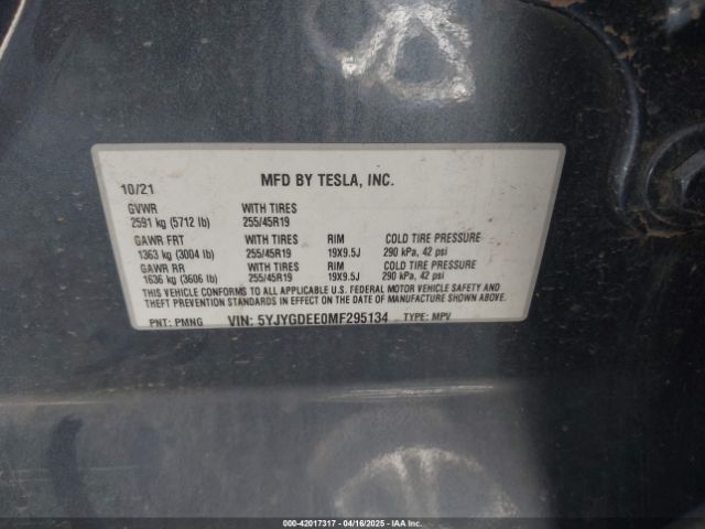 5YJYGDEE0MF295134 Tesla Model Y Long Range Dual Motor All-wheel Drive