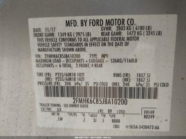 2FMHK6C85JBA10200 Ford FLEX SEL