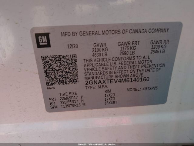 2GNAXTEV4M6140160 Chevrolet Equinox Awd 2fl