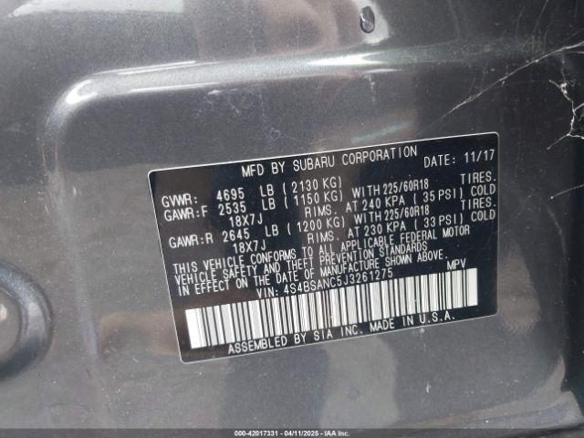 4S4BSANC5J3261275 Subaru Outback 2.5i Limited