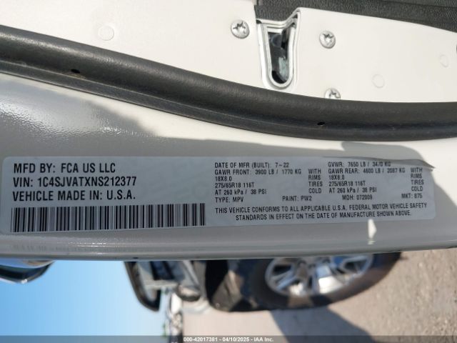 2022 JEEP WAGONEER 1C4SJVATXNS212377 Photo 8
