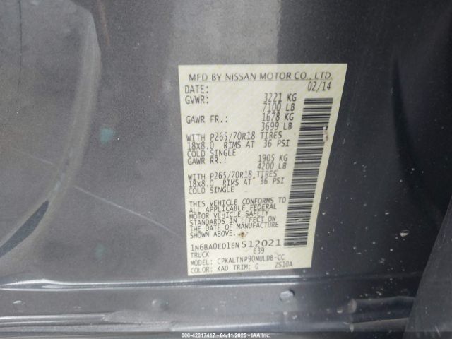 1N6BA0ED1EN512021 Nissan TITAN SV
