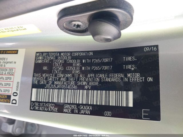 JTEZU5JR1G5140346 Toyota 4RUNNER SR5