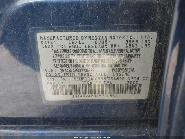 3N1AB7AP3GY236888 Nissan SENTRA S
