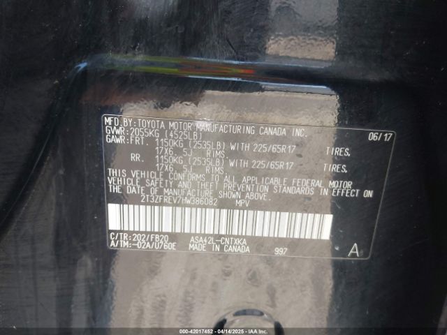 2T3ZFREV7HW386082 Toyota RAV4 LE