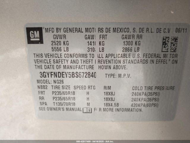 2011 CADILLAC SRX 3GYFNDEY5BS672840 Photo 8