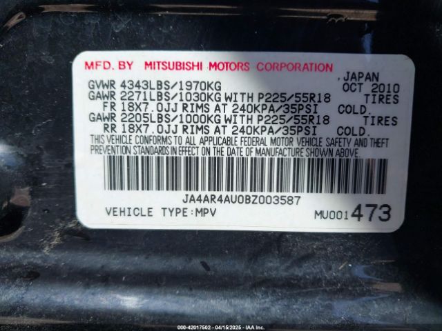 2011 MITSUBISHI OUTLANDER SPORT JA4AR4AU0BZ003587 Photo 8
