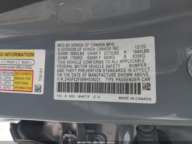2024 HONDA CIVIC 2HGFE2F56RH536231 Photo 8