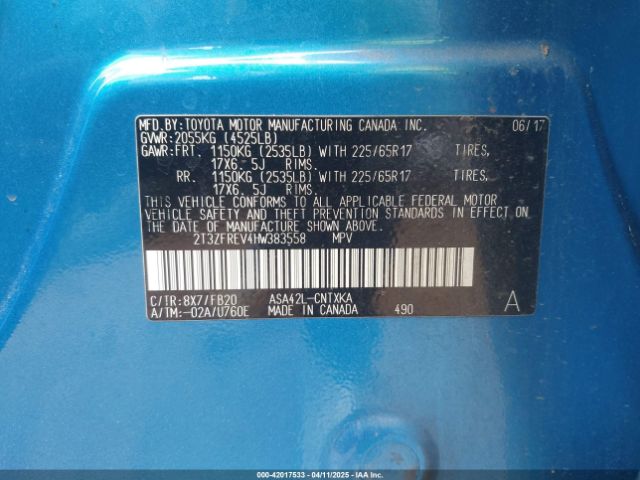 2T3ZFREV4HW383558 Toyota RAV4 LE