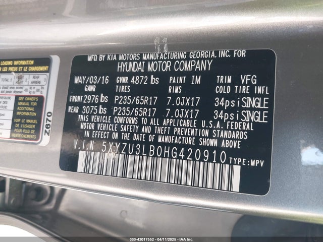 5XYZU3LB0HG420910 Hyundai Santa Fe Sport 2.4l