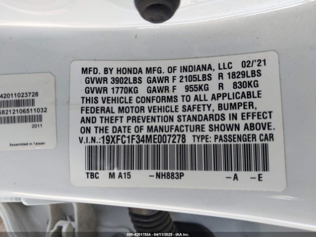 2021 HONDA CIVIC 19XFC1F34ME007278 Photo 8