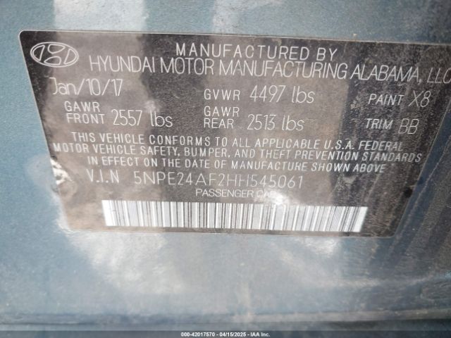 5NPE24AF2HH545061 Hyundai SONATA SE