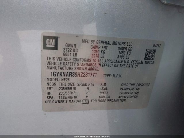 1GYKNARS9HZ281771 Cadillac Xt5 Standard