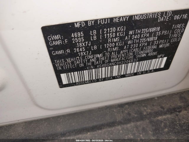 Subaru u5 2017 4S4BSANC0H3206632 Image 9