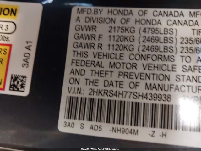 2HKRS4H77SH439938 Honda Cr-v Ex-l Awd