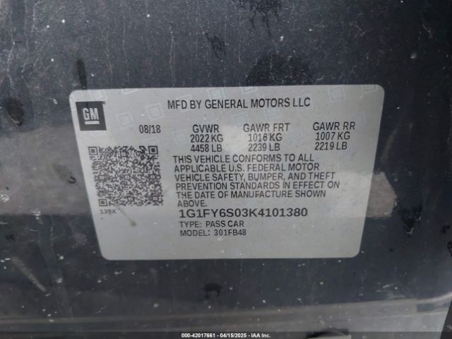 1G1FY6S03K4101380 Chevrolet BOLT EV LT