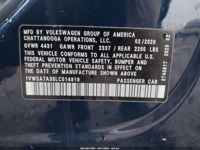 1VWSA7A35LC014919 Volkswagen Passat 2.0t Se