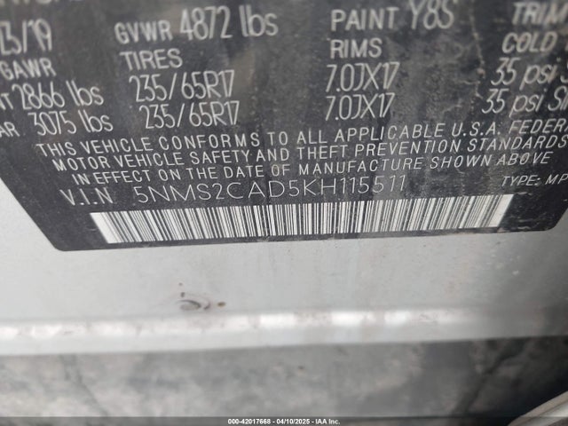 5NMS2CAD5KH115511 Hyundai Santa Fe Se