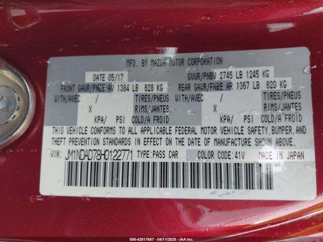 JM1NDAD78H0122771 Mazda Mx-5 Miata Grand Touring