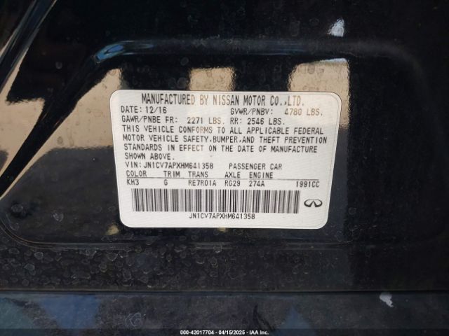 JN1CV7APXHM641358 Infiniti Q50 2.0t Base